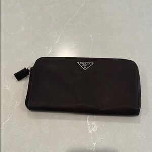 Authentic Prada Brown Nylon Wallet with Zip.